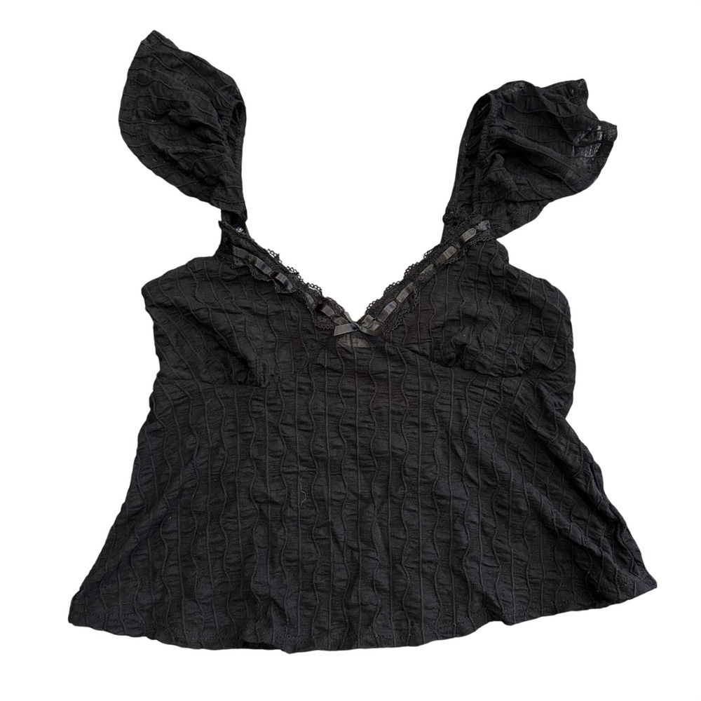 Frankee & Skylarr Black Whimysgoth Strap Lace Trim Camisole Top Small